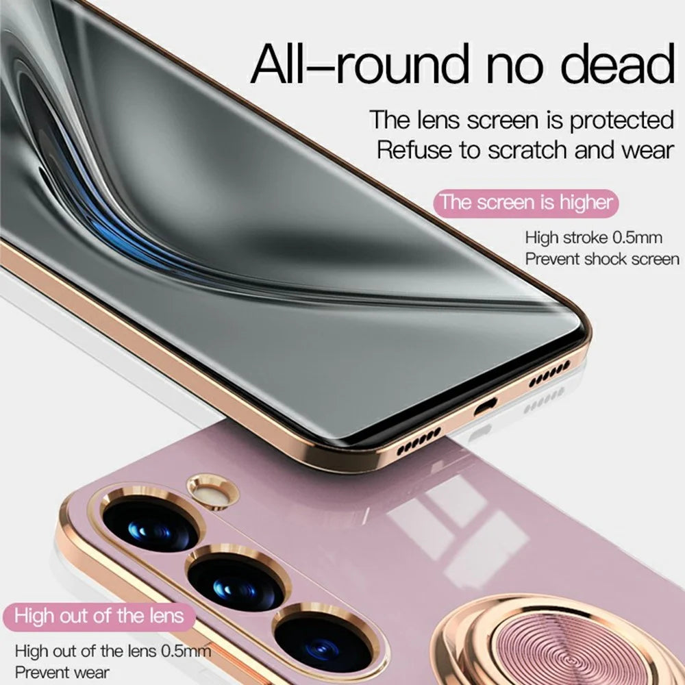 For Samsung Galaxy S23 Case Precise Cutouts 6D Electroplating TPU Phone Cover with Ring Holder - Light Purple - 6