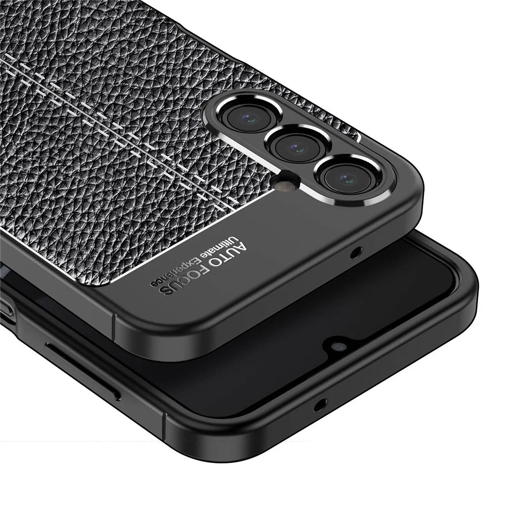 Litchi Texture TPU Case for Samsung Galaxy A14 5G / 4G, Anti-fingerprint Drop-proof Protective Phone Cover - Black - 6