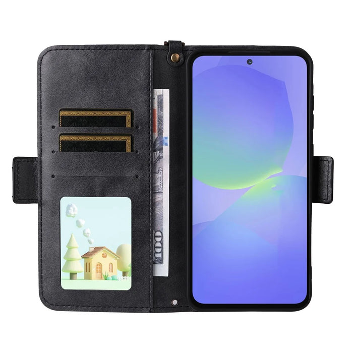 For Samsung Galaxy A36 5G Leather Case Magnetic Closure Wallet Stand Phone Cover with Crossbody Strap - Black - 2