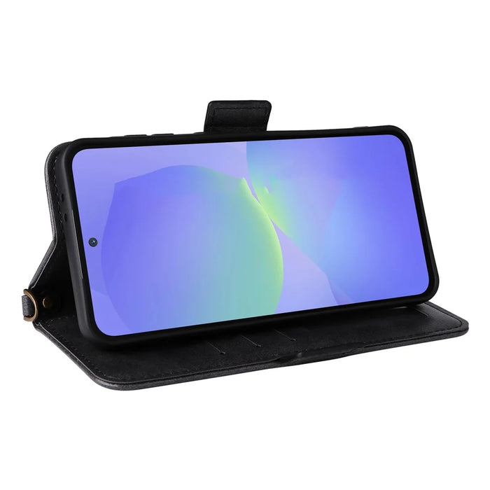 For Samsung Galaxy A36 5G Leather Case Magnetic Closure Wallet Stand Phone Cover with Crossbody Strap - Black - 4