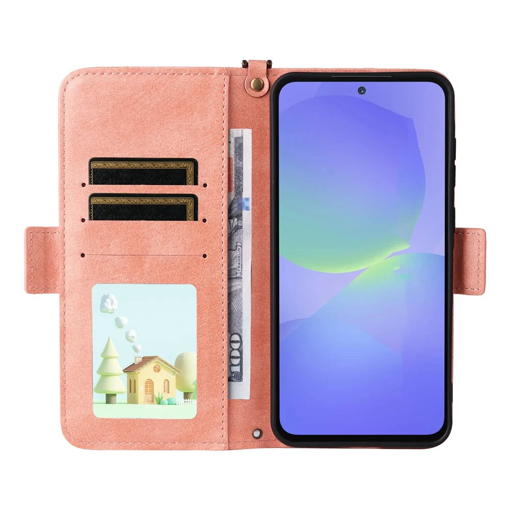 For Samsung Galaxy A56 5G Leather Case Magnetic Closure Wallet Stand Phone Cover with Crossbody Strap - Pink - 2