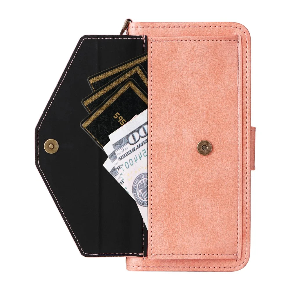 For Samsung Galaxy A56 5G Leather Case Magnetic Closure Wallet Stand Phone Cover with Crossbody Strap - Pink - 3