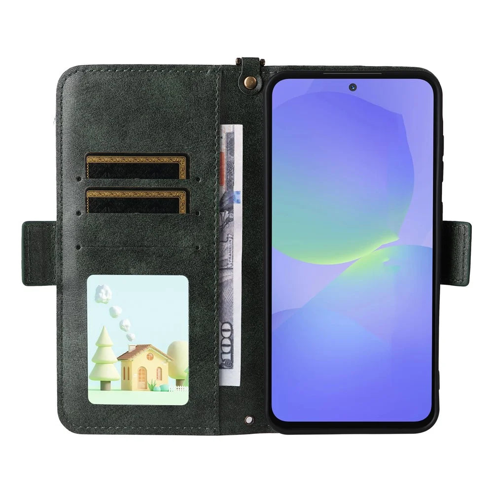 For Samsung Galaxy A16 5G  /  4G Leather Case Magnetic Closure Wallet Stand Phone Cover with Crossbody Strap - Green - 2