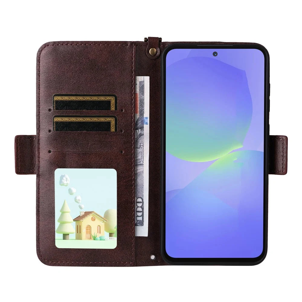 For Samsung Galaxy A55 5G Leather Case Magnetic Closure Wallet Stand Phone Cover with Crossbody Strap - Brown - 2