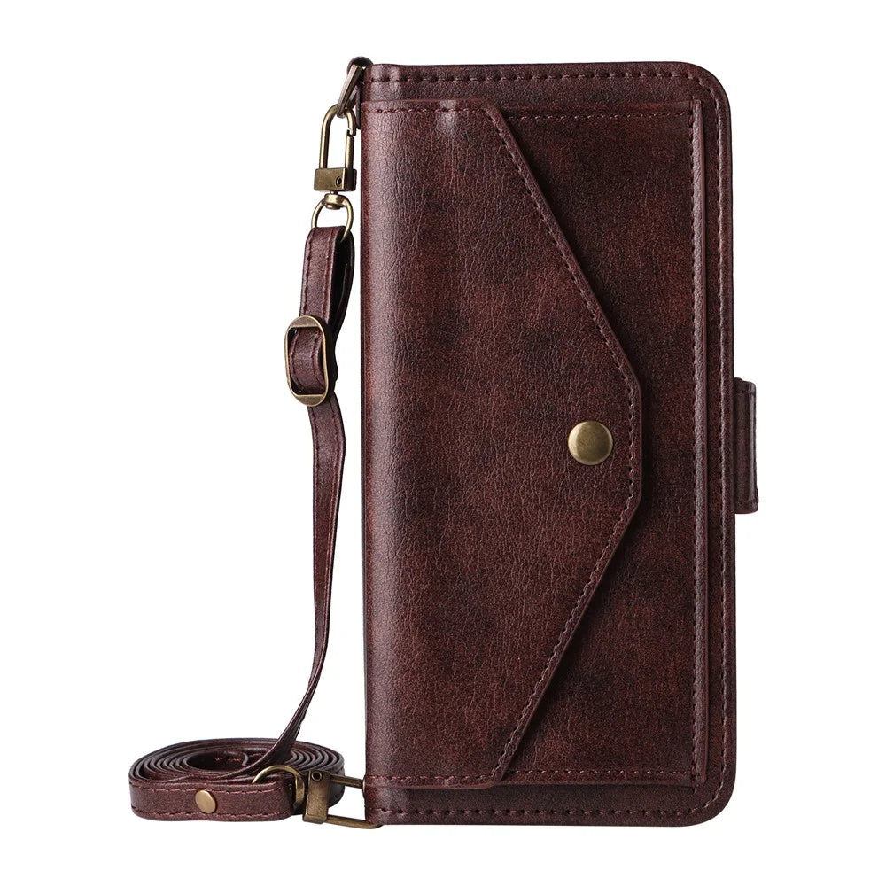 For Samsung Galaxy A55 5G Leather Case Magnetic Closure Wallet Stand Phone Cover with Crossbody Strap - Brown - 7