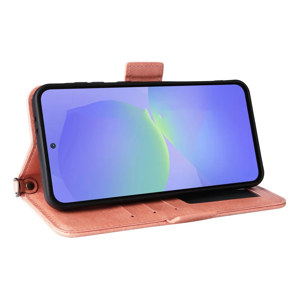 For Samsung Galaxy A15 5G  /  4G Leather Case Magnetic Closure Wallet Stand Phone Cover with Crossbody Strap - Pink - 4