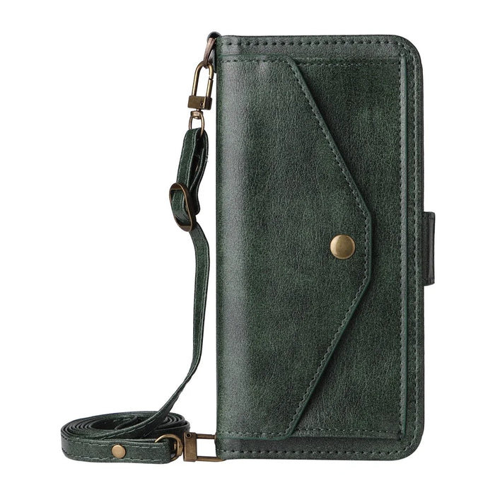 For Samsung Galaxy A24 4G (162.1mm) Leather Case Magnetic Closure Wallet Stand Phone Cover with Crossbody Strap - Green - 7