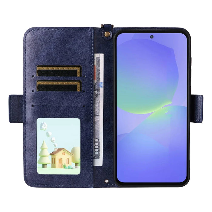 For Samsung Galaxy A25 5G (Global) (161.0mm) Leather Case Magnetic Closure Wallet Stand Phone Cover with Crossbody Strap - Blue - 2