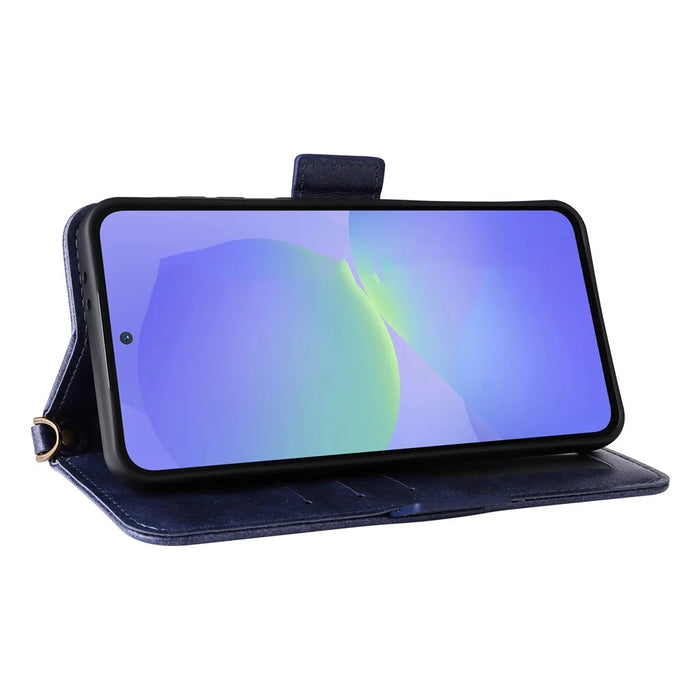 For Samsung Galaxy A25 5G (Global) (161.0mm) Leather Case Magnetic Closure Wallet Stand Phone Cover with Crossbody Strap - Blue - 4