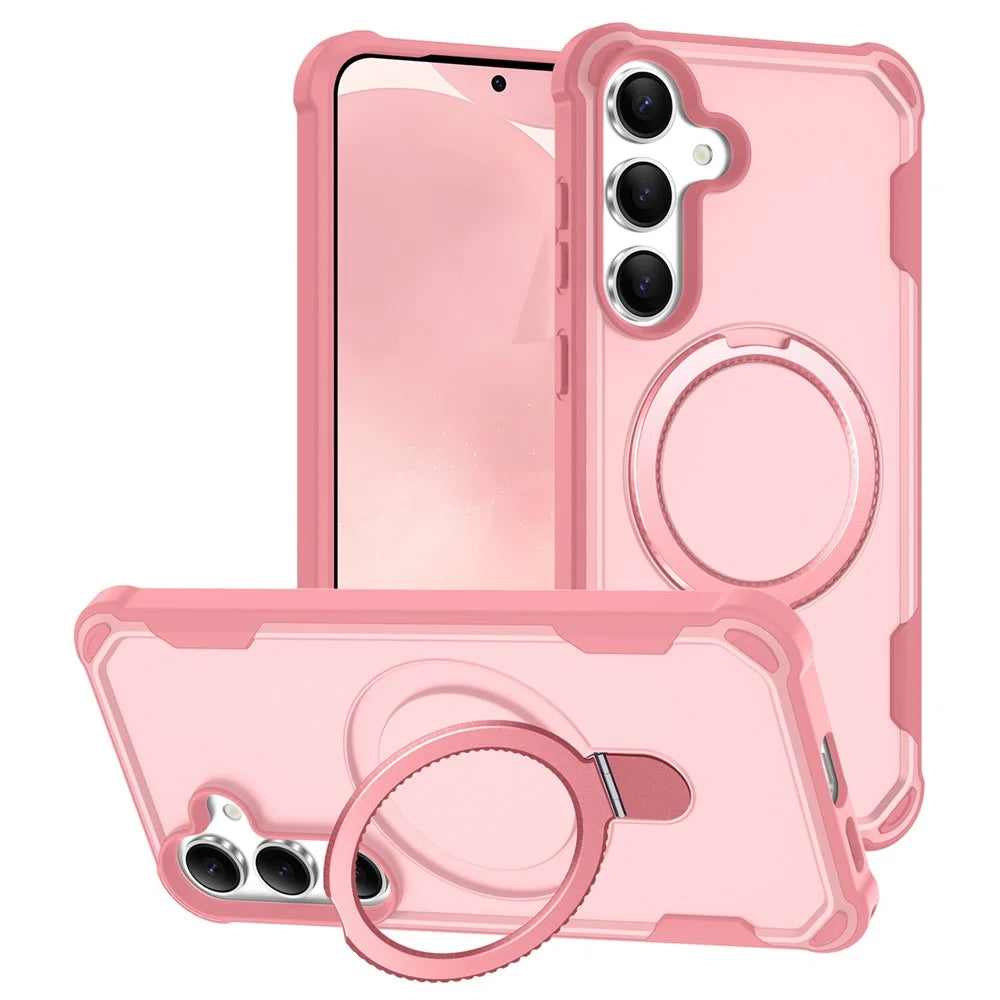 For Samsung Galaxy S25  /  S24 Magnetic Case Kickstand TPU + PC Shockproof Phone Back Cover - Pink - 1