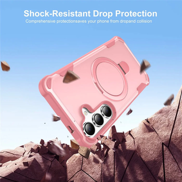 For Samsung Galaxy S25  /  S24 Magnetic Case Kickstand TPU + PC Shockproof Phone Back Cover - Pink - 2
