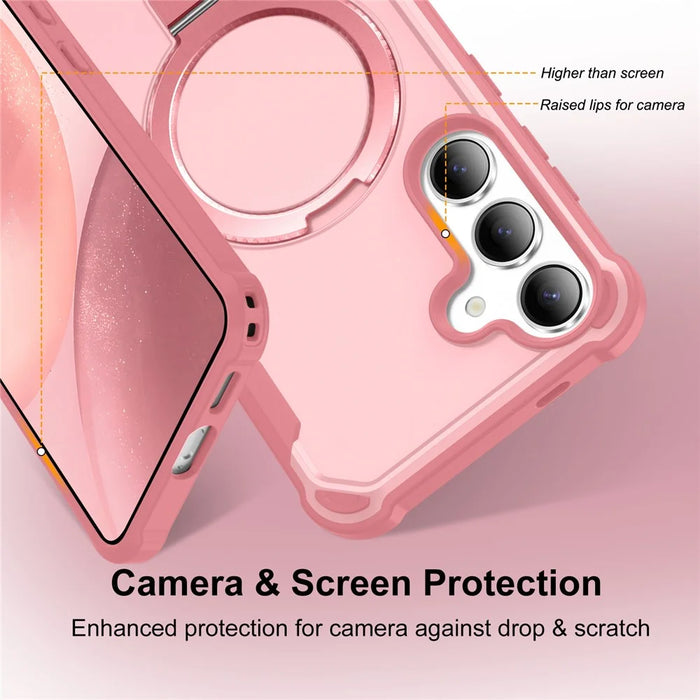 For Samsung Galaxy S25  /  S24 Magnetic Case Kickstand TPU + PC Shockproof Phone Back Cover - Pink - 3