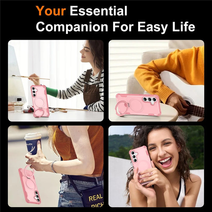 For Samsung Galaxy S25  /  S24 Magnetic Case Kickstand TPU + PC Shockproof Phone Back Cover - Pink - 6