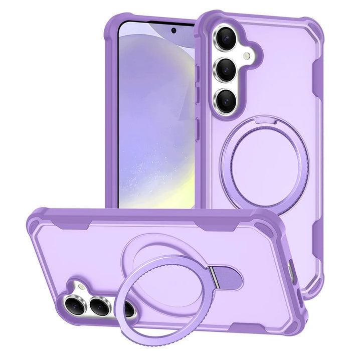 For Samsung Galaxy S25+  /  S24+ Magnetic Case Kickstand TPU + PC Shockproof Phone Back Cover - Purple - 1