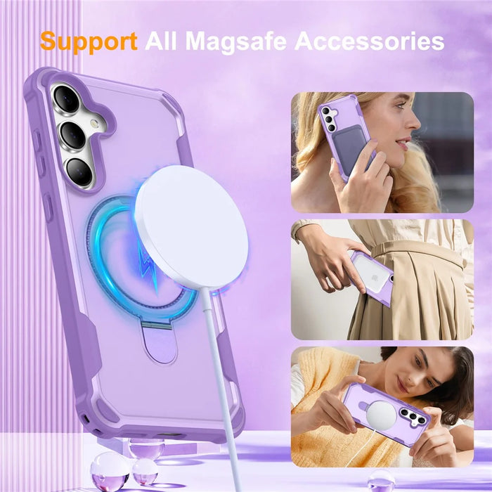 For Samsung Galaxy S25+  /  S24+ Magnetic Case Kickstand TPU + PC Shockproof Phone Back Cover - Purple - 5