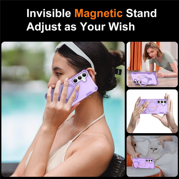 For Samsung Galaxy S25+  /  S24+ Magnetic Case Kickstand TPU + PC Shockproof Phone Back Cover - Purple - 7