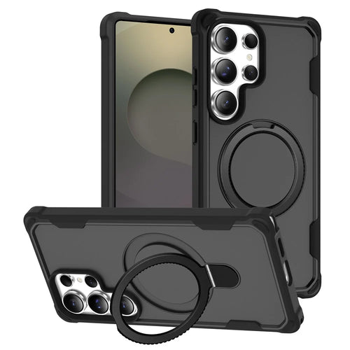For Samsung Galaxy S25 Ultra Magnetic Case Kickstand TPU + PC Shockproof Phone Back Cover - Black - 1