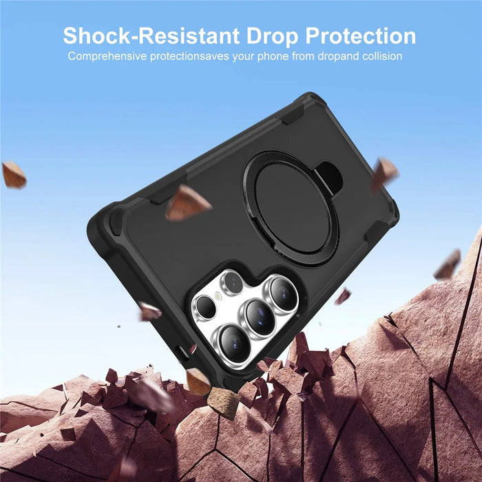 For Samsung Galaxy S25 Ultra Magnetic Case Kickstand TPU + PC Shockproof Phone Back Cover - Black - 2