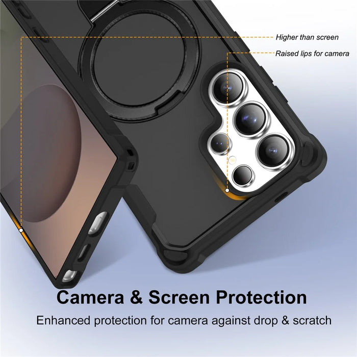 For Samsung Galaxy S25 Ultra Magnetic Case Kickstand TPU + PC Shockproof Phone Back Cover - Black - 3