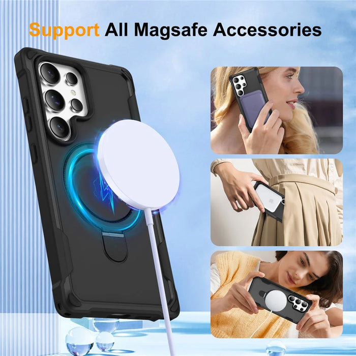 For Samsung Galaxy S25 Ultra Magnetic Case Kickstand TPU + PC Shockproof Phone Back Cover - Black - 5