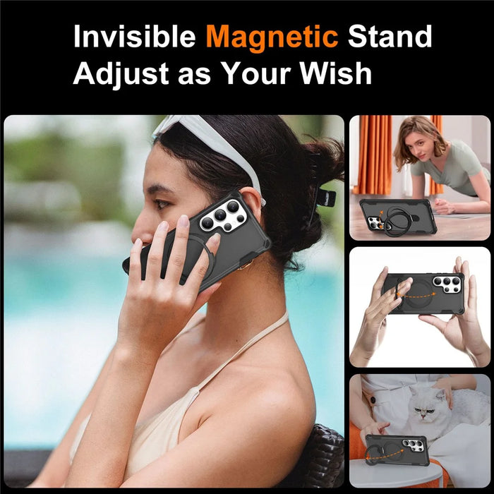 For Samsung Galaxy S25 Ultra Magnetic Case Kickstand TPU + PC Shockproof Phone Back Cover - Black - 7