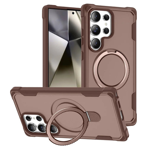 For Samsung Galaxy S24 Ultra Magnetic Case Kickstand TPU + PC Shockproof Phone Back Cover - Gold - 1