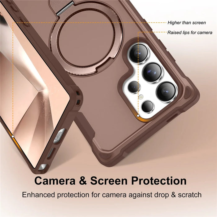 For Samsung Galaxy S24 Ultra Magnetic Case Kickstand TPU + PC Shockproof Phone Back Cover - Gold - 3