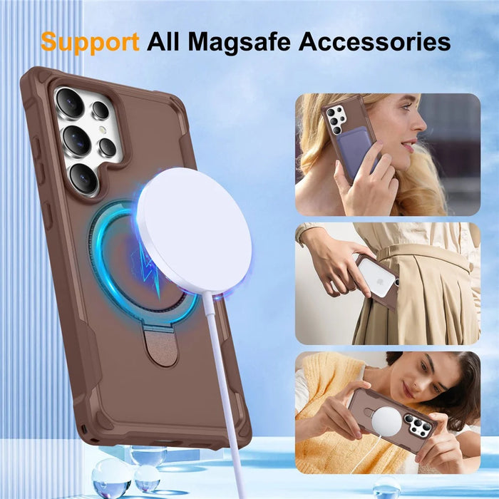 For Samsung Galaxy S24 Ultra Magnetic Case Kickstand TPU + PC Shockproof Phone Back Cover - Gold - 5