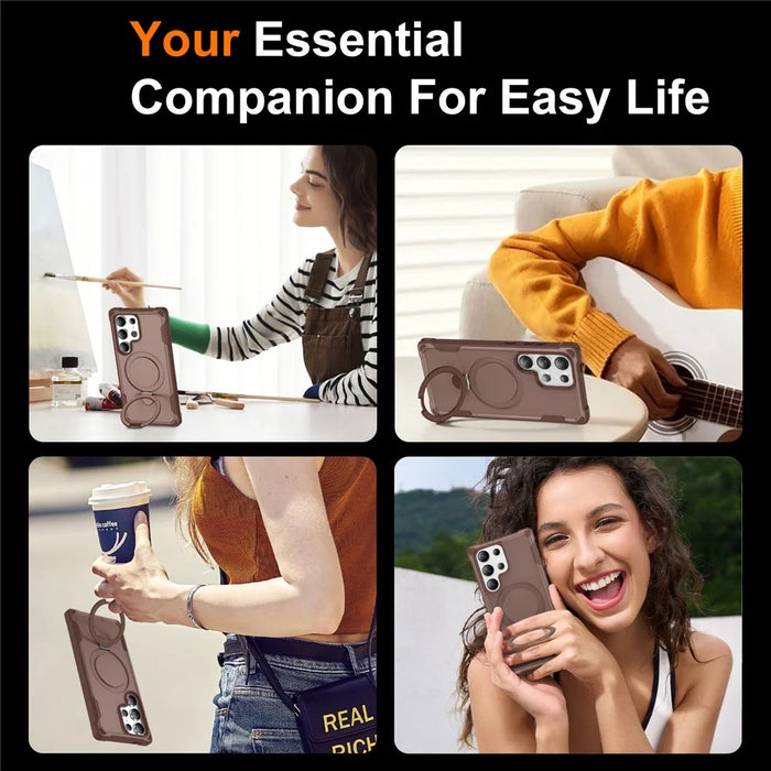 For Samsung Galaxy S24 Ultra Magnetic Case Kickstand TPU + PC Shockproof Phone Back Cover - Gold - 6