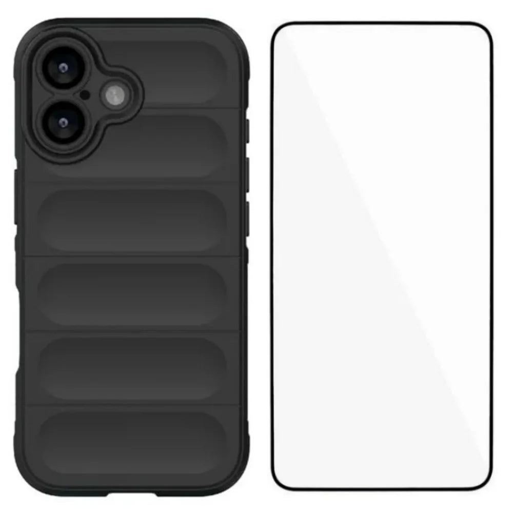 WANLONFENG For iPhone 17 TPU Case  HD Series Anti Slip Phone Cover with Tempered Glass - Black - 1