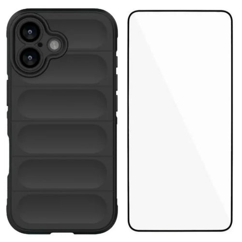 WANLONFENG For iPhone 17 TPU Case  HD Series Anti Slip Phone Cover with Tempered Glass - Black - 1