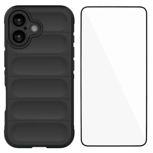 WANLONFENG For iPhone 17 TPU Case  HD Series Anti Slip Phone Cover with Tempered Glass - Black - 1