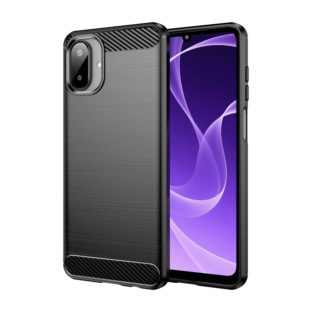 WANLONFENG For Samsung Galaxy A08 4G / A07 4G Case with Screen Film  LS Series Big Lens Hole Brushed Texture TPU Phone Cover - Black - 2