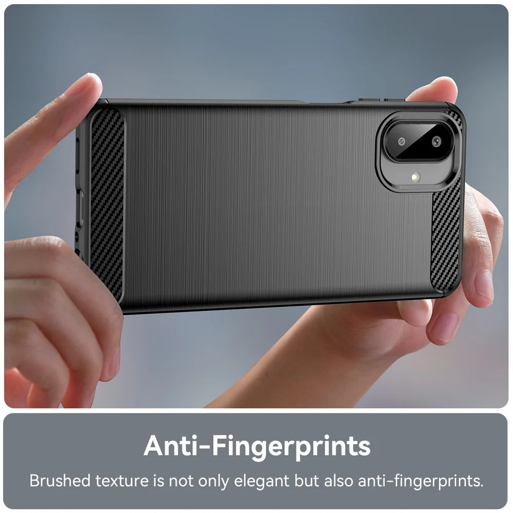 WANLONFENG For Samsung Galaxy A08 4G / A07 4G Case with Screen Film  LS Series Big Lens Hole Brushed Texture TPU Phone Cover - Black - 6