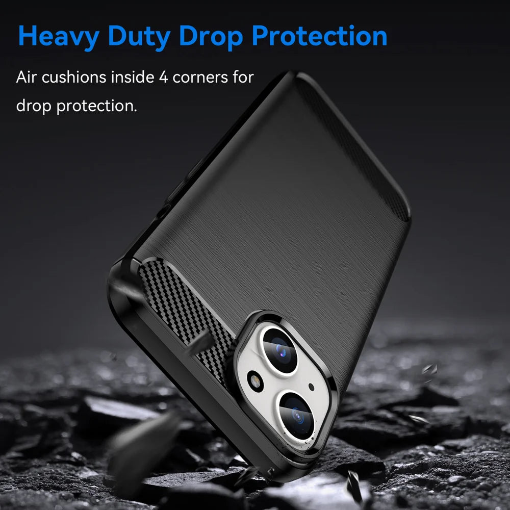WANLONFENG For iPhone 15 Case with Screen Film  LS Series Big Lens Hole Brushed Texture TPU Phone Cover - Black - 4