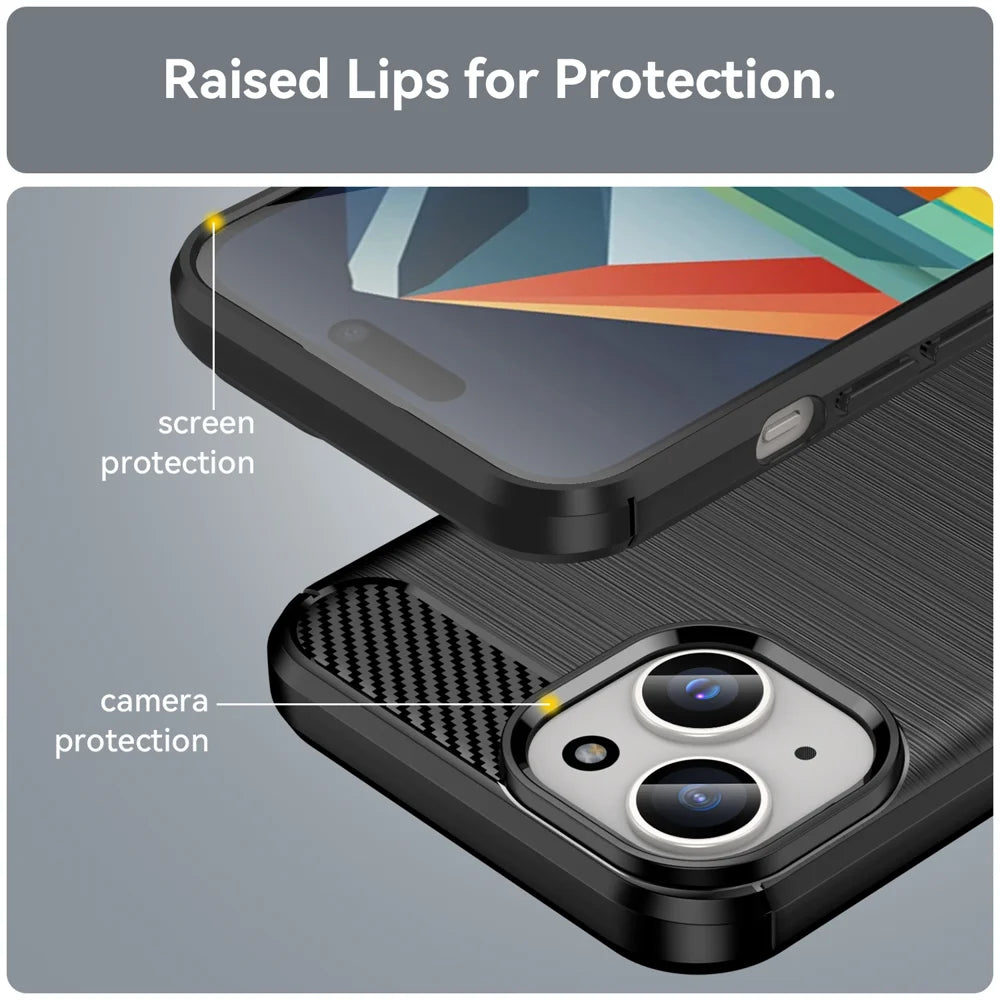 WANLONFENG For iPhone 15 Case with Screen Film  LS Series Big Lens Hole Brushed Texture TPU Phone Cover - Black - 7