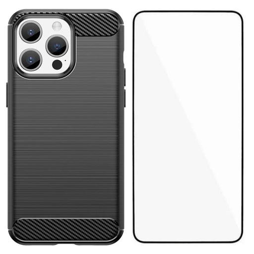 WANLONFENG For iPhone 15 Pro Case with Screen Film  LS Series Big Lens Hole Brushed Texture TPU Phone Cover - Black - 1