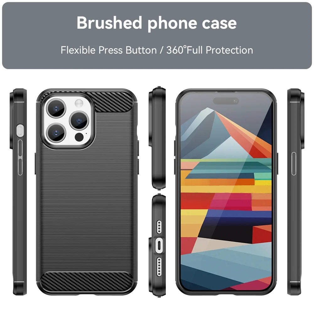 WANLONFENG For iPhone 15 Pro Max Case with Screen Film  LS Series Big Lens Hole Brushed Texture TPU Phone Cover - Black - 3