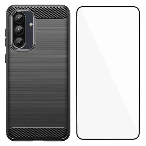 WANLONFENG For Samsung Galaxy A36 5G Case with Screen Film  LS Series Big Lens Hole Brushed Texture TPU Phone Cover - Black - 1