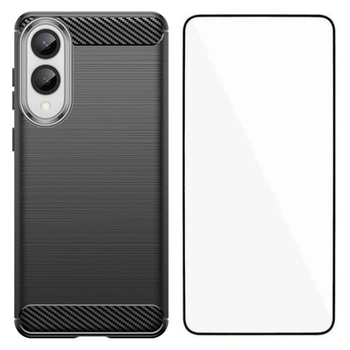 WANLONFENG For Samsung Galaxy S25 Edge Case with Screen Film  LS Series Big Lens Hole Brushed Texture TPU Phone Cover - Black - 1