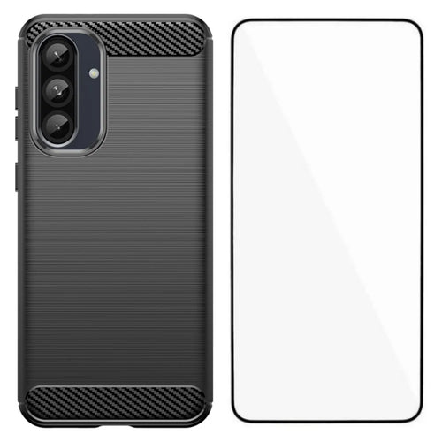 WANLONFENG For Samsung Galaxy A56 5G Case with Screen Film  LS Series Big Lens Hole Brushed Texture TPU Phone Cover - Black - 1