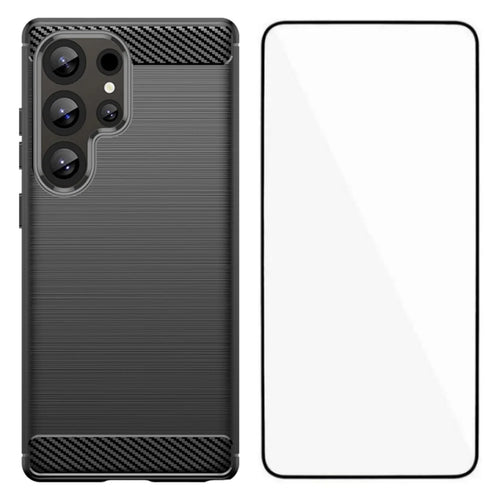 WANLONFENG For Samsung Galaxy S25 Ultra Case with Screen Film  LS Series Big Lens Hole Brushed Texture TPU Phone Cover - Black - 1