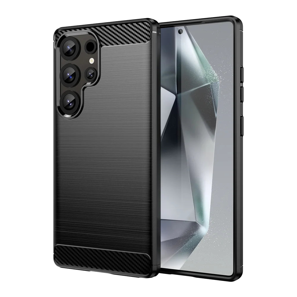 WANLONFENG For Samsung Galaxy S25 Ultra Case with Screen Film  LS Series Big Lens Hole Brushed Texture TPU Phone Cover - Black - 2