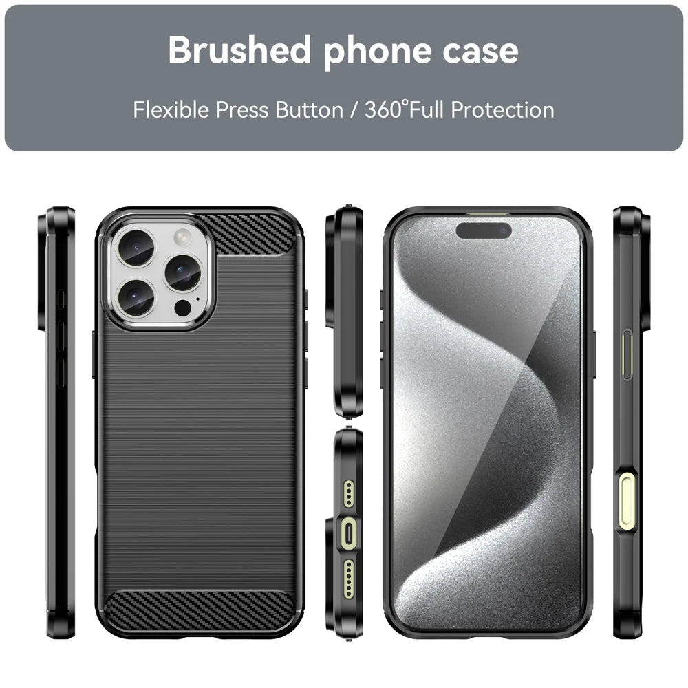 WANLONFENG For iPhone 16 Pro Max Case with Screen Film  LS Series Big Lens Hole Brushed Texture TPU Phone Cover - Black - 3