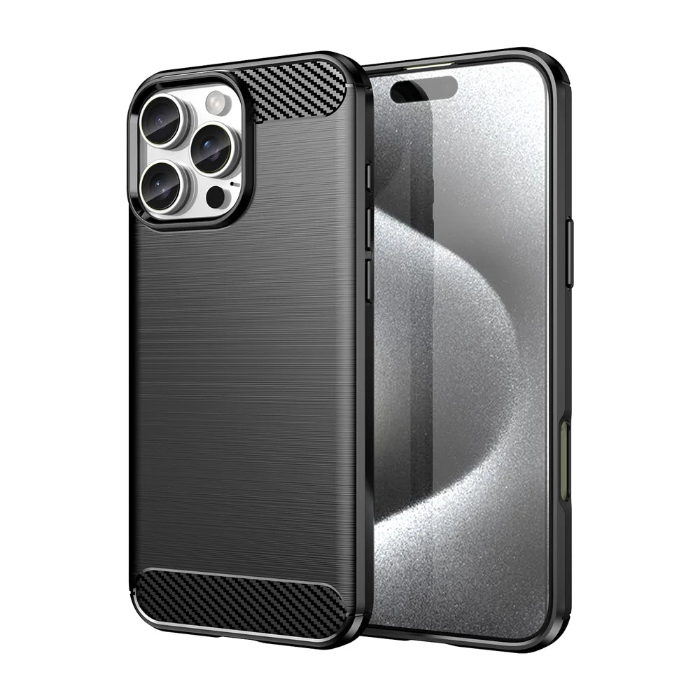 WANLONFENG For iPhone 16 Pro Case with Screen Film  LS Series Big Lens Hole Brushed Texture TPU Phone Cover - Black - 2
