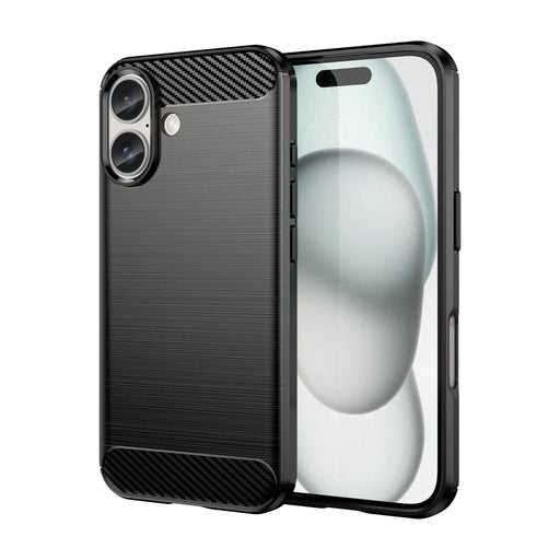WANLONFENG For iPhone 16 Case with Screen Film  LS Series Big Lens Hole Brushed Texture TPU Phone Cover - Black - 2