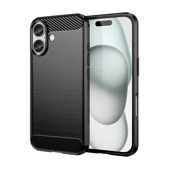 WANLONFENG For iPhone 16 Case with Screen Film  LS Series Big Lens Hole Brushed Texture TPU Phone Cover - Black - 2