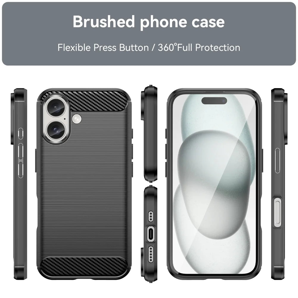 WANLONFENG For iPhone 16 Case with Screen Film  LS Series Big Lens Hole Brushed Texture TPU Phone Cover - Black - 3
