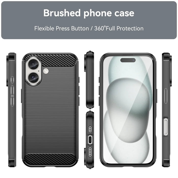 WANLONFENG For iPhone 16 Case with Screen Film  LS Series Big Lens Hole Brushed Texture TPU Phone Cover - Black - 3