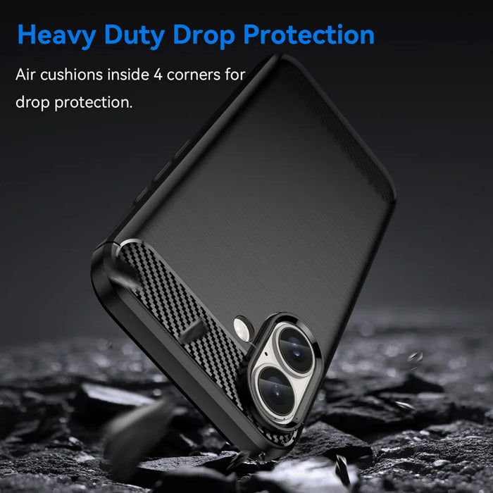 WANLONFENG For iPhone 16 Case with Screen Film  LS Series Big Lens Hole Brushed Texture TPU Phone Cover - Black - 4